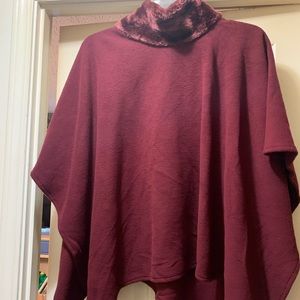 Maroon Faux fur poncho